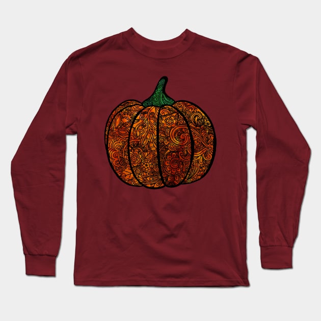 Zentangle Pumpkin - Color Long Sleeve T-Shirt by ElviraDraat